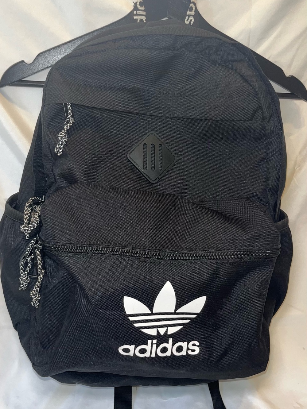 Adidas Black Trefoil Logo Backpack with White Logo